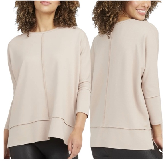 Spanx‎ P.L.T Dolman Long Sleeve Pullover Sweatshirt NWOT Taupe Size 1X - Picture 2 of 15